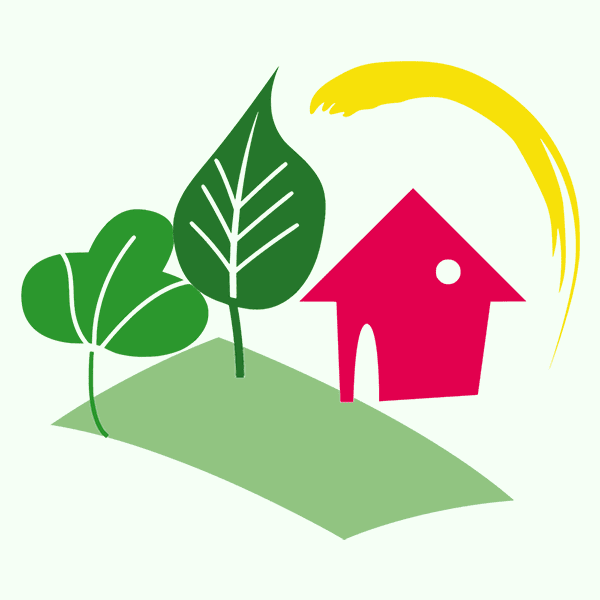 Logo de Jardins d'Argoat - une maison et des arbres sous le soleil